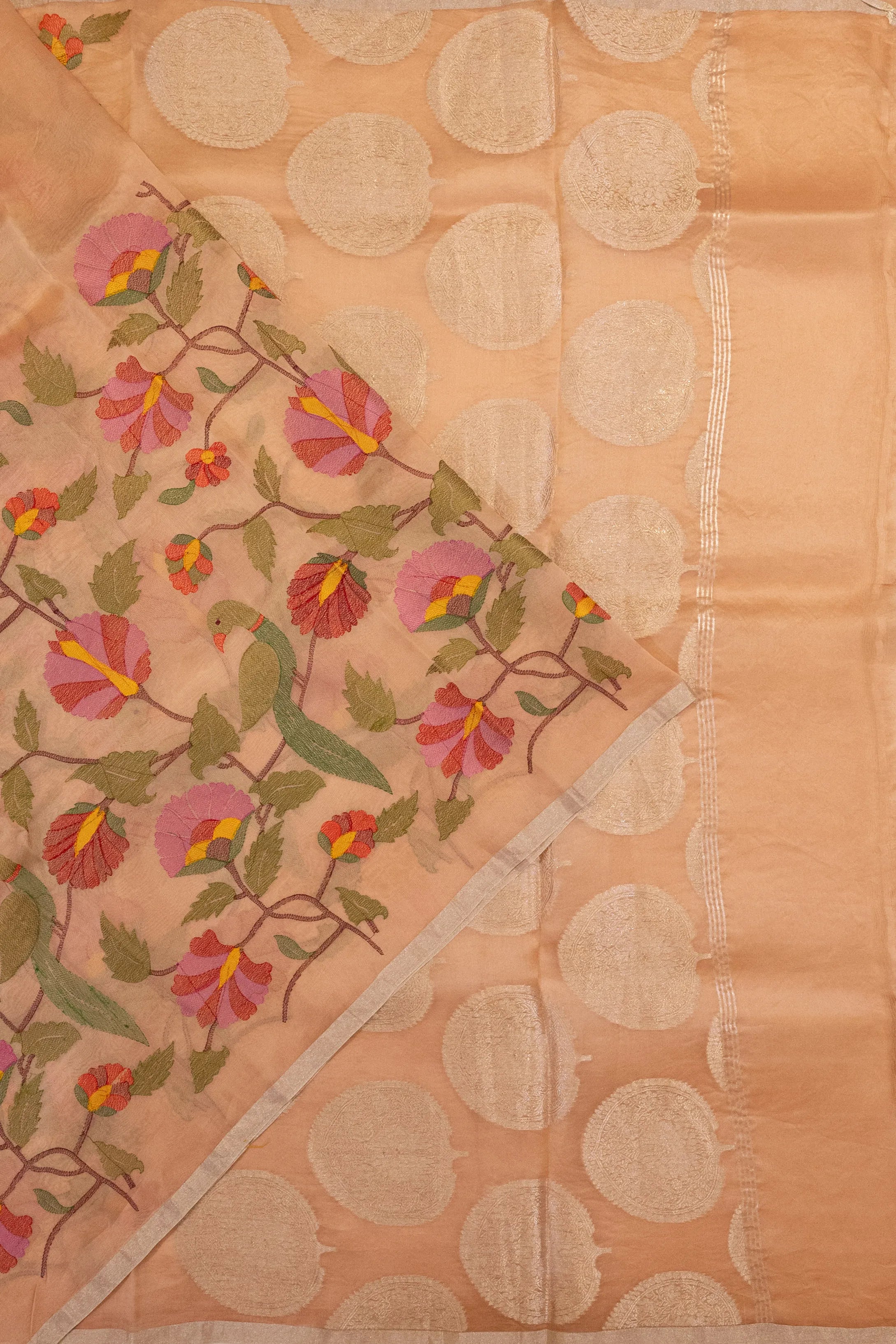 Organza Plain Pastel Orange Saree With Embroidery Border