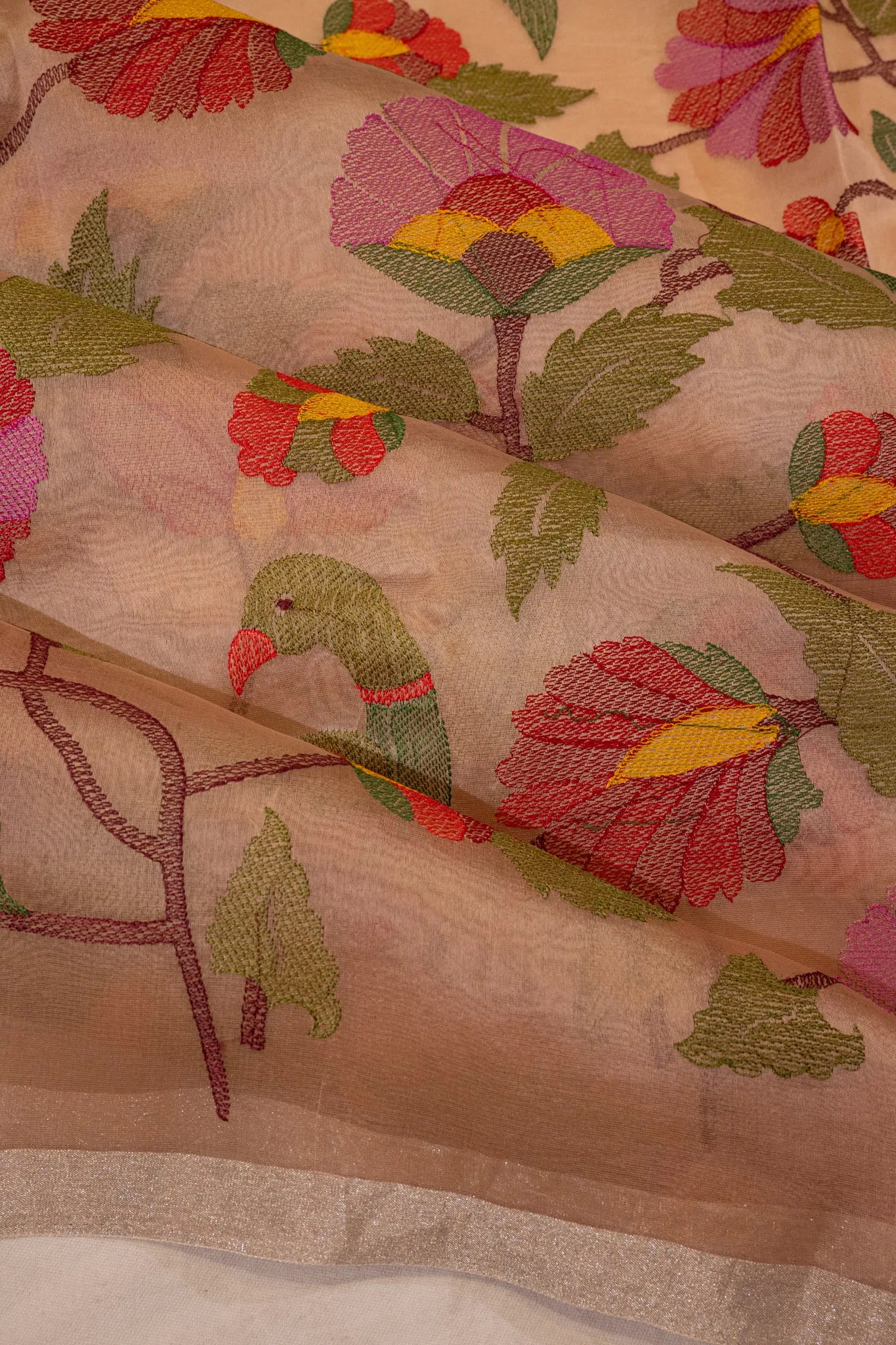 Organza Plain Pastel Orange Saree With Embroidery Border