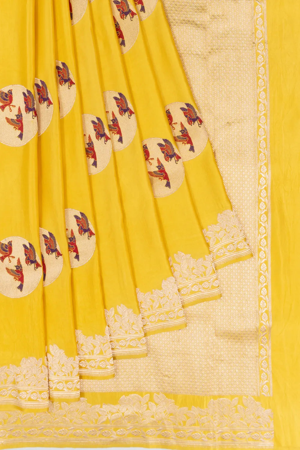 Banarasi Katan Silk Meenakari Butta Yellow Saree