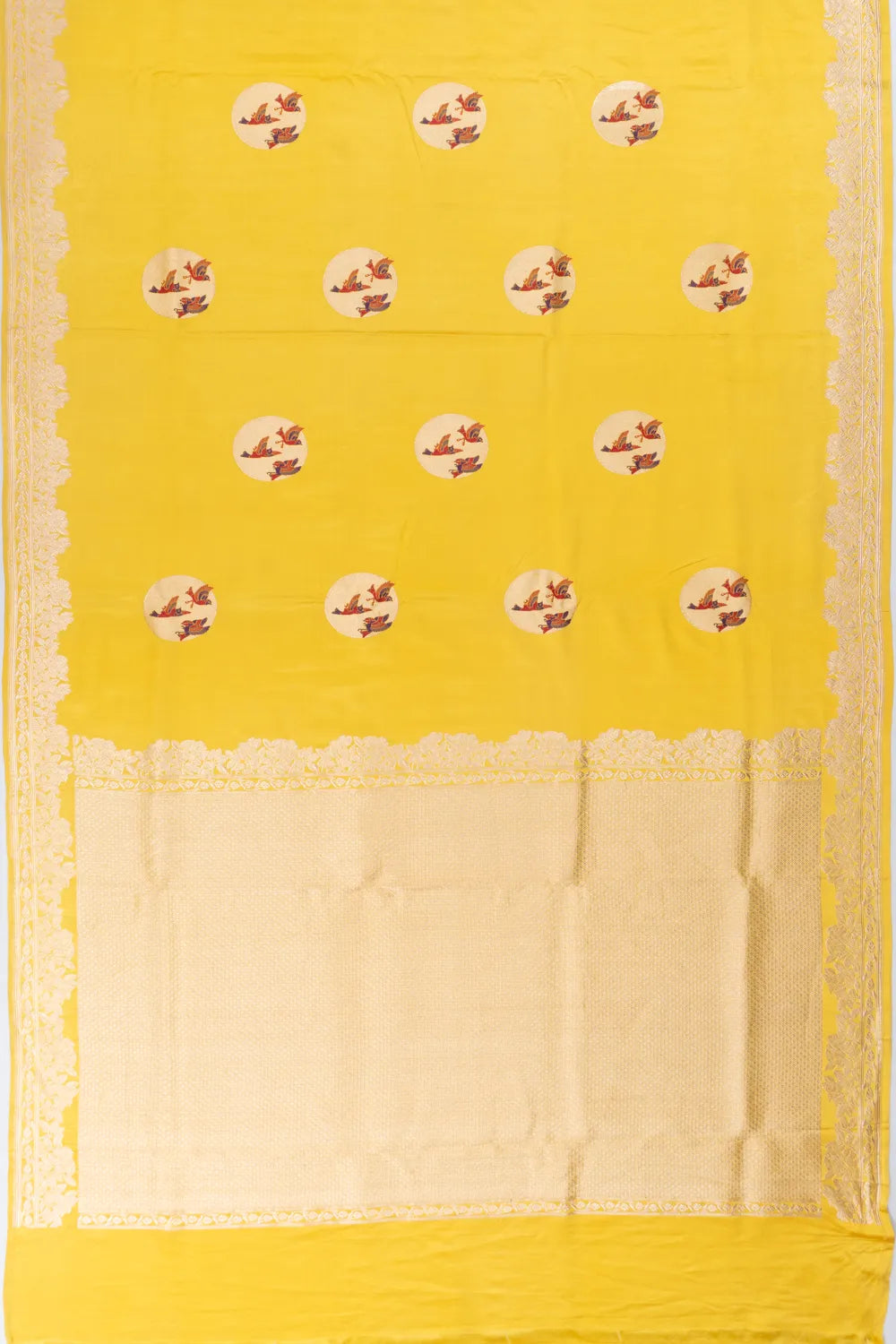 Banarasi Katan Silk Meenakari Butta Yellow Saree