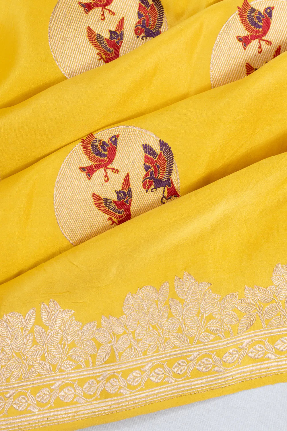 Banarasi Katan Silk Meenakari Butta Yellow Saree