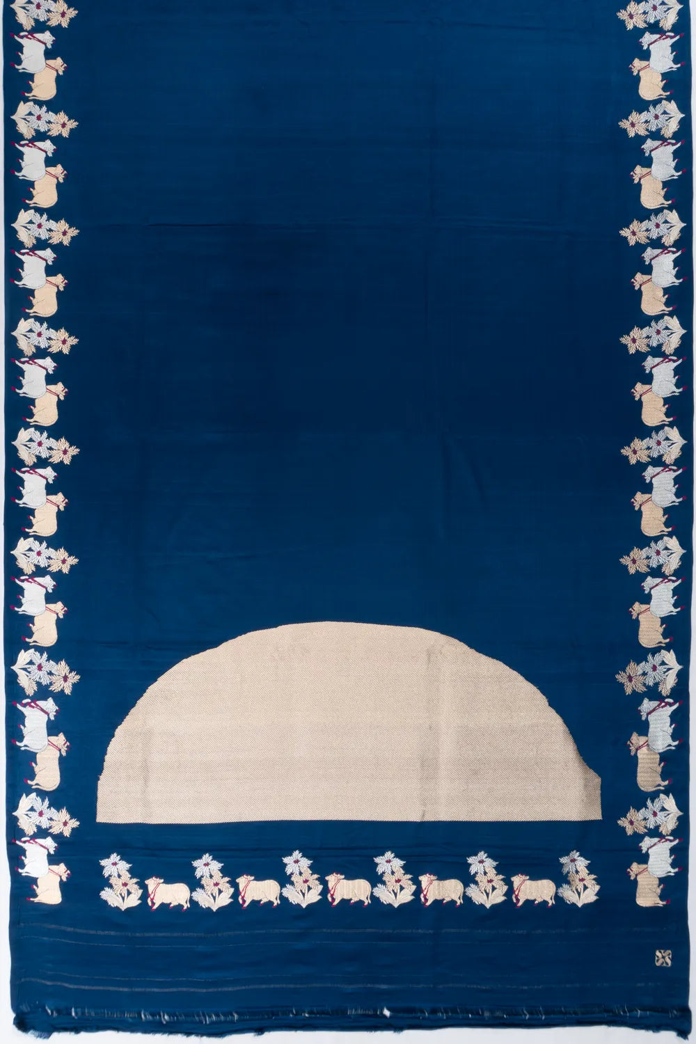 Banarasi Katan Silk Pichwai Plain Dark Blue Saree
