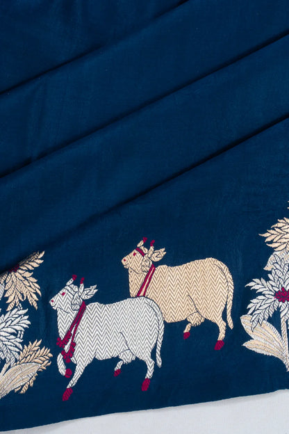 Banarasi Katan Silk Pichwai Plain Dark Blue Saree