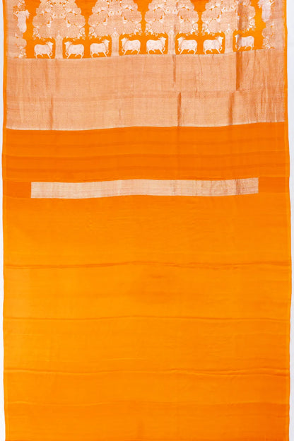Banarasi Satin Pichwai Butta Tangerine Orange Saree