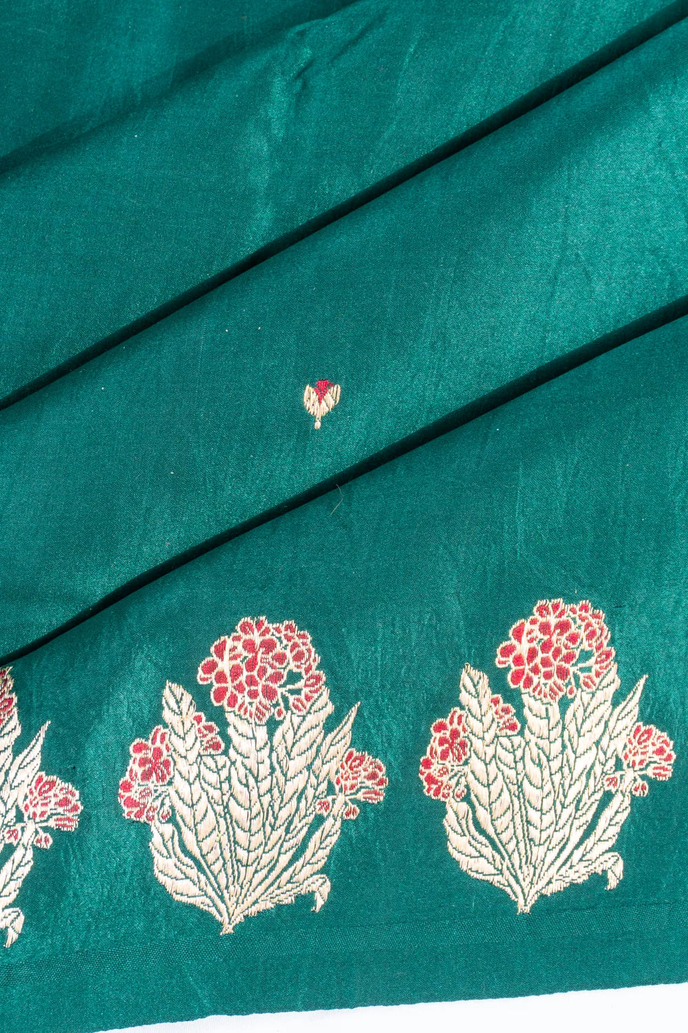 Banarasi Satin Butta Dark Green Saree