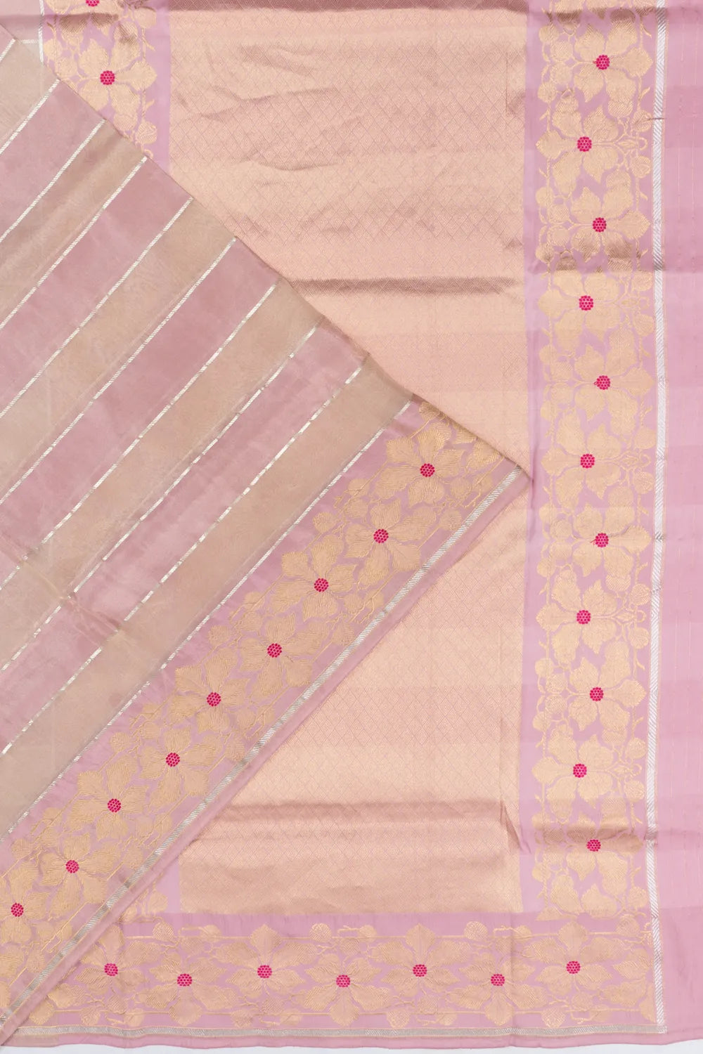Banarasi Kora Organza Tissue Horizontal Lines Baby Pink Saree
