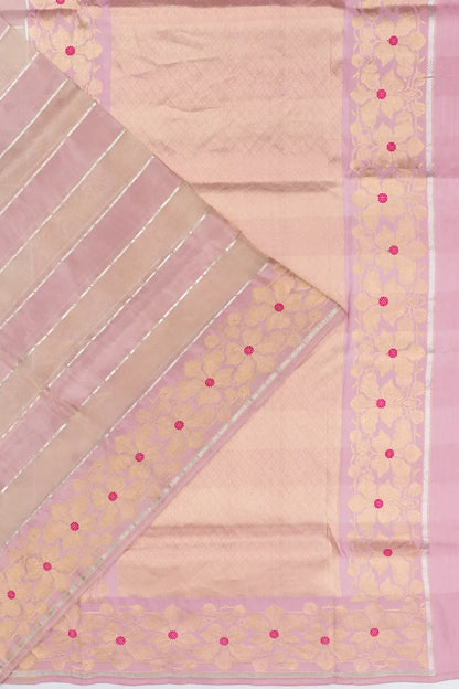 Banarasi Kora Organza Tissue Horizontal Lines Baby Pink Saree