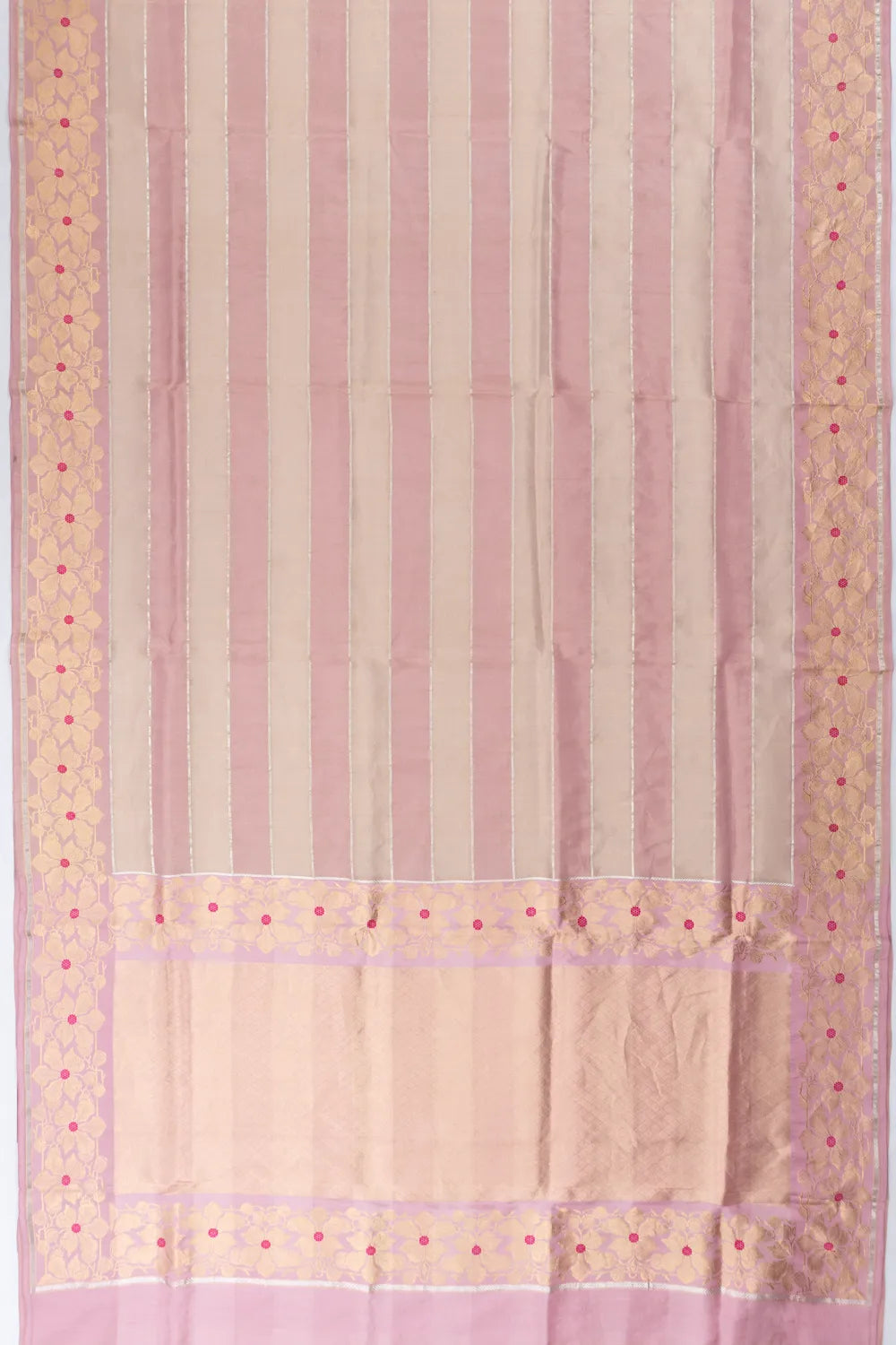 Banarasi Kora Organza Tissue Horizontal Lines Baby Pink Saree