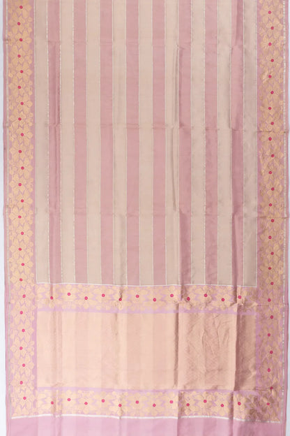 Banarasi Kora Organza Tissue Horizontal Lines Baby Pink Saree