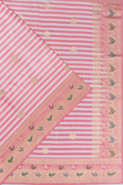 Vintage Banarasi Satin Horizontal Lines And Butta Baby Pink Saree