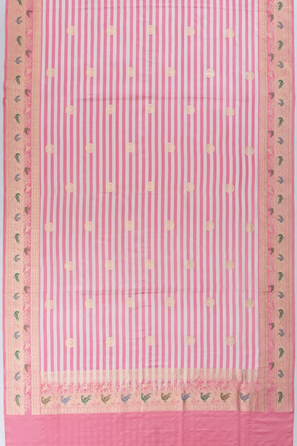 Vintage Banarasi Satin Horizontal Lines And Butta Baby Pink Saree