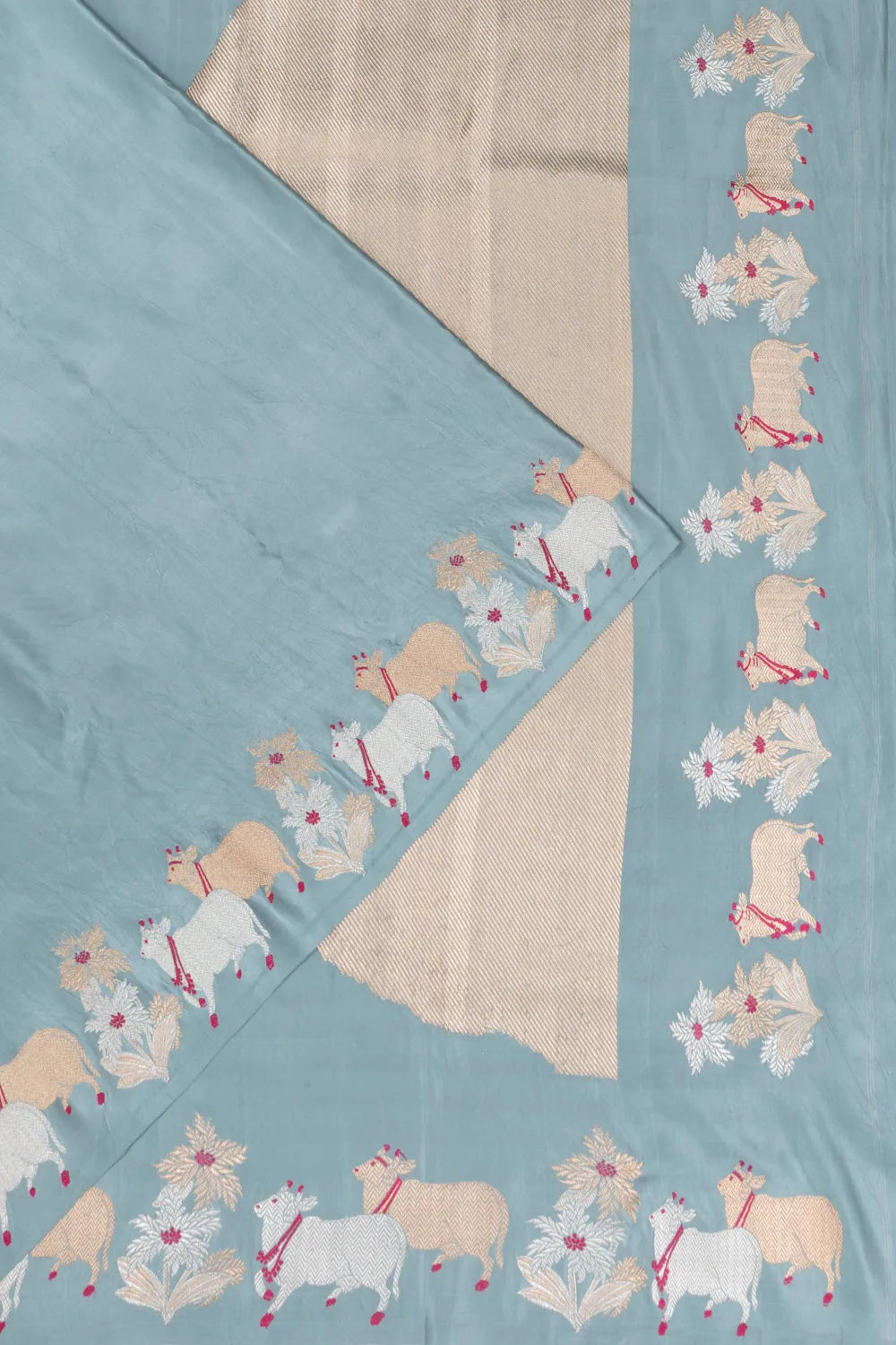 Banarasi Silk Pichwai Plain Powder Blue Saree