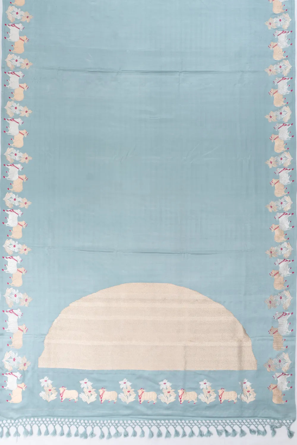 Banarasi Silk Pichwai Plain Powder Blue Saree