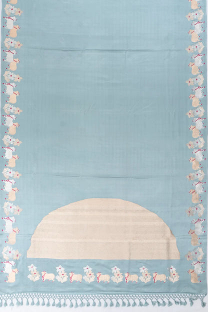 Banarasi Silk Pichwai Plain Powder Blue Saree