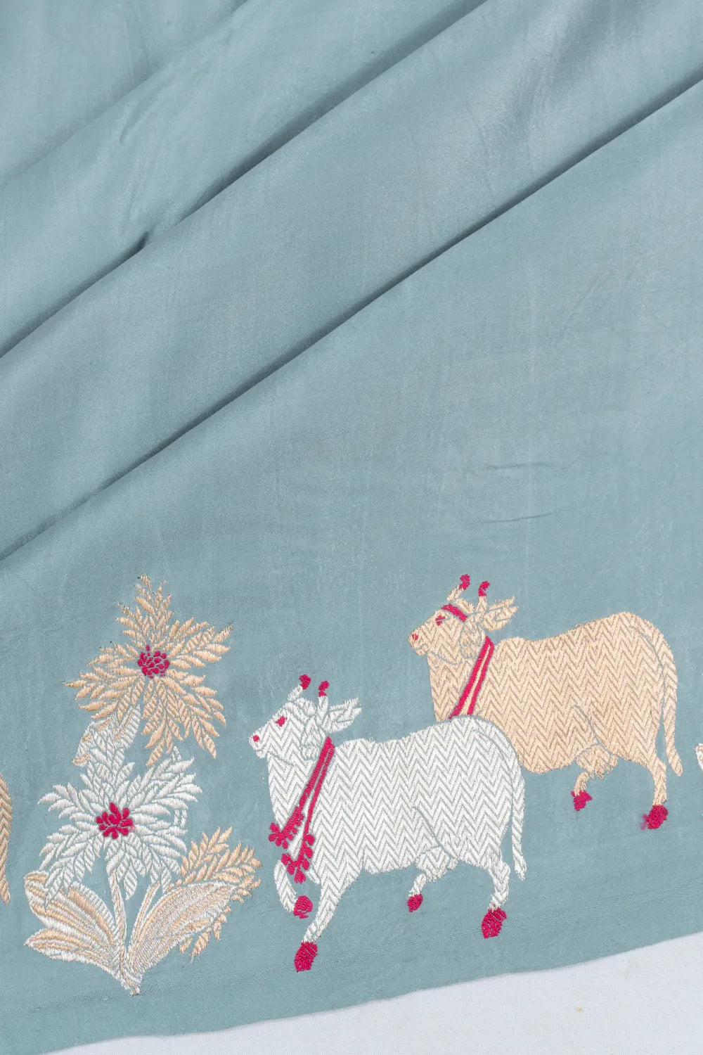 Banarasi Silk Pichwai Plain Powder Blue Saree