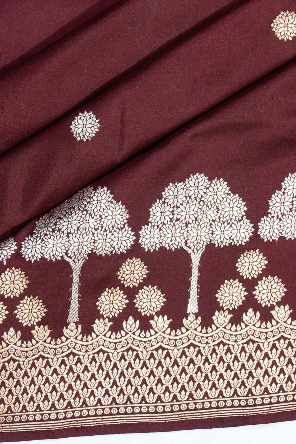 Banarasi Silk Kadwa Butta Brown Saree