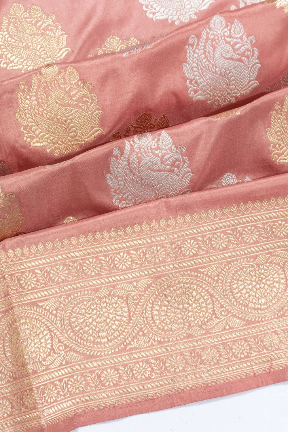Banarasi Silk Kadwa Butta Peach Saree