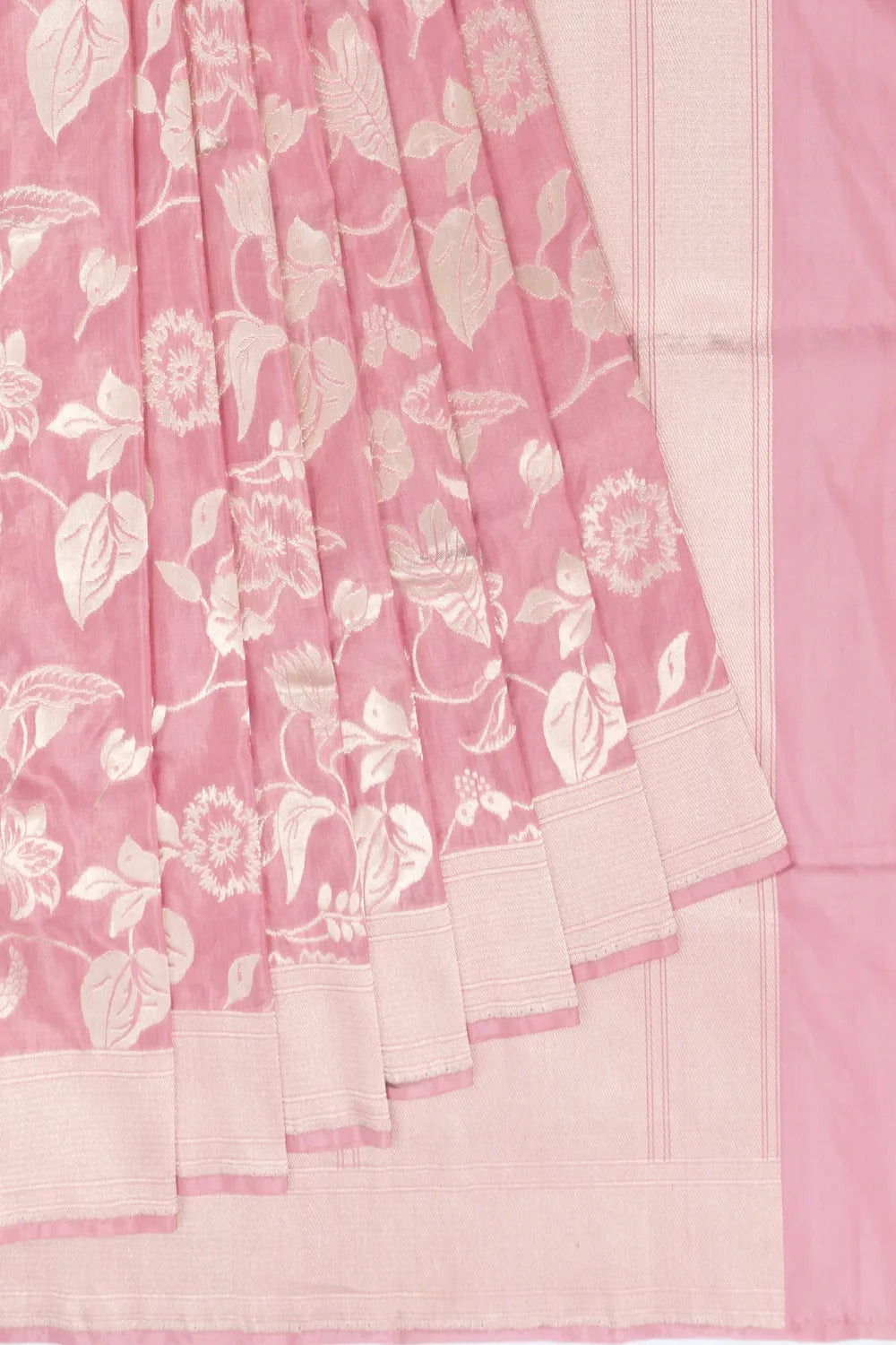 Banarasi Kora Organza Jaal Baby Pink Saree