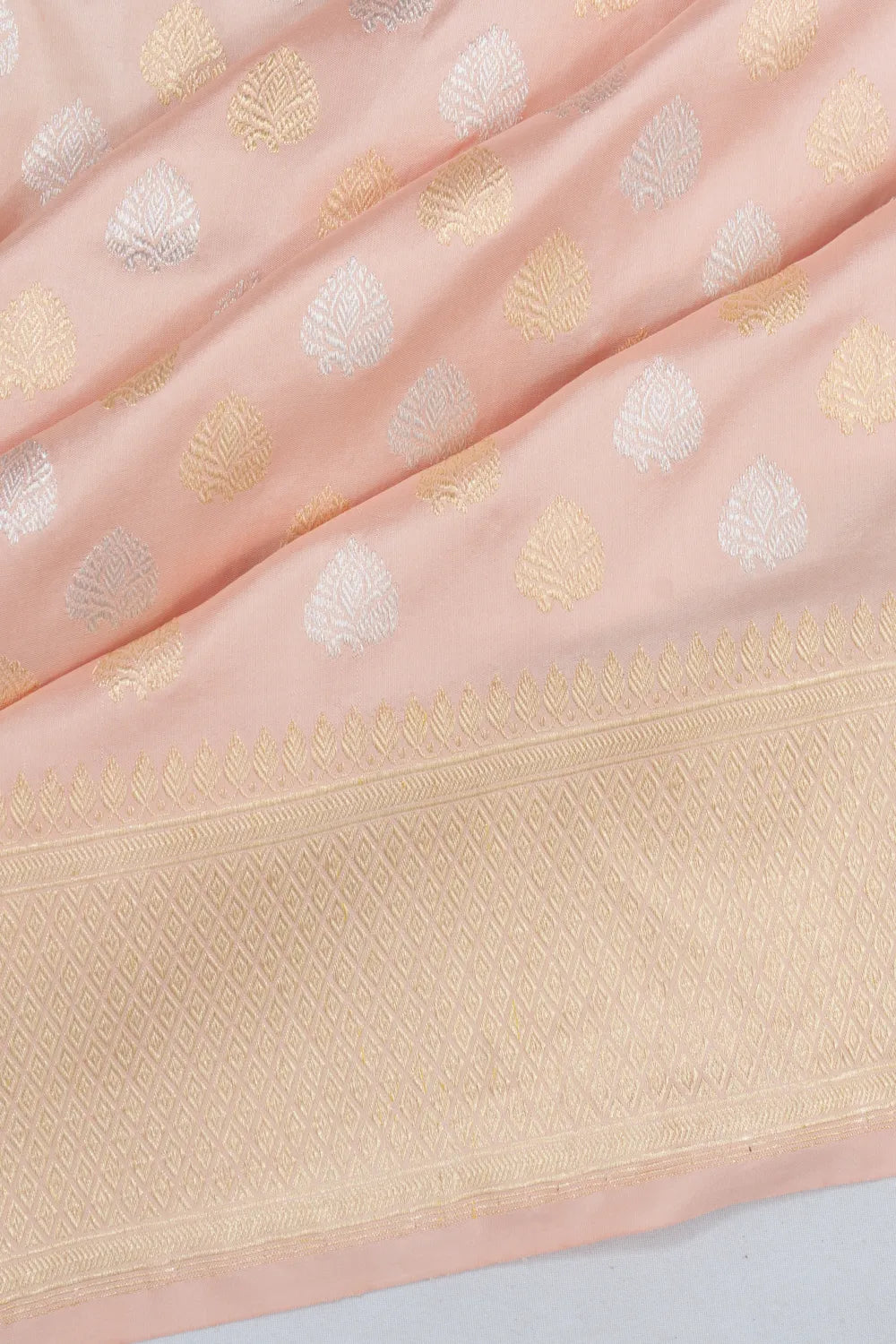 Banarasi Silk Kadwa Butta Pastel Orange Saree