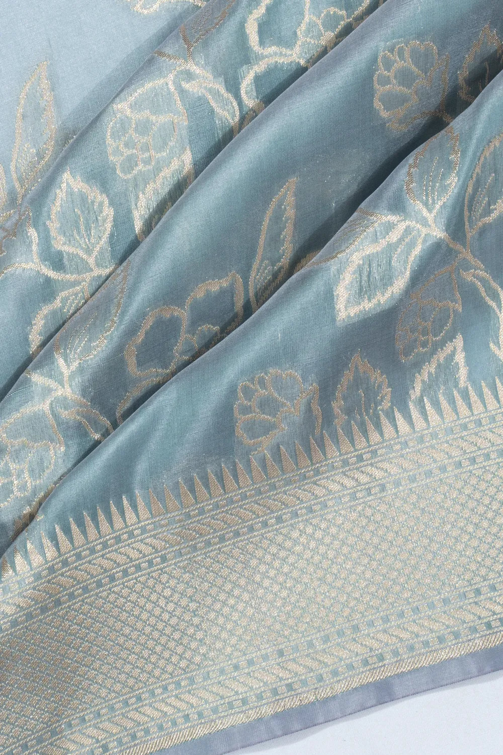 Banarasi Silk Jaal Powder Blue Saree