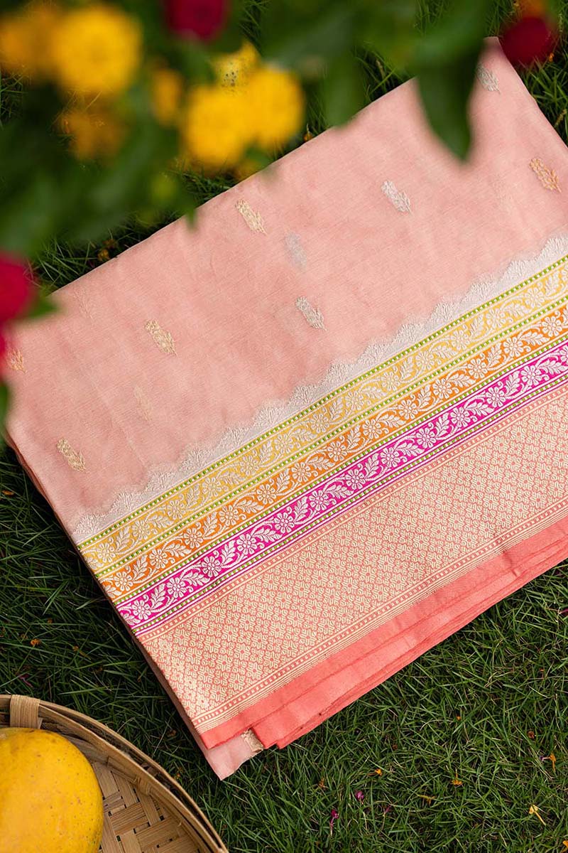 Banarasi Kora Organza Butta Pastel Orange Saree