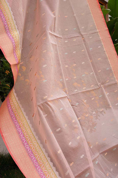 Banarasi Kora Organza Butta Pastel Orange Saree