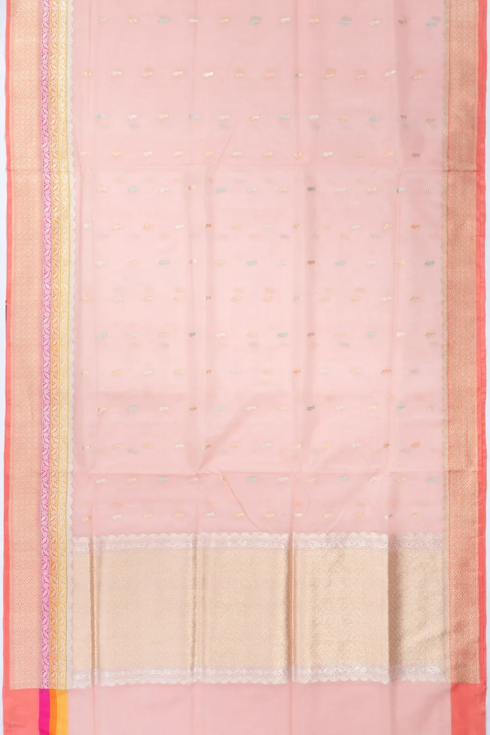 Banarasi Kora Organza Butta Pastel Orange Saree