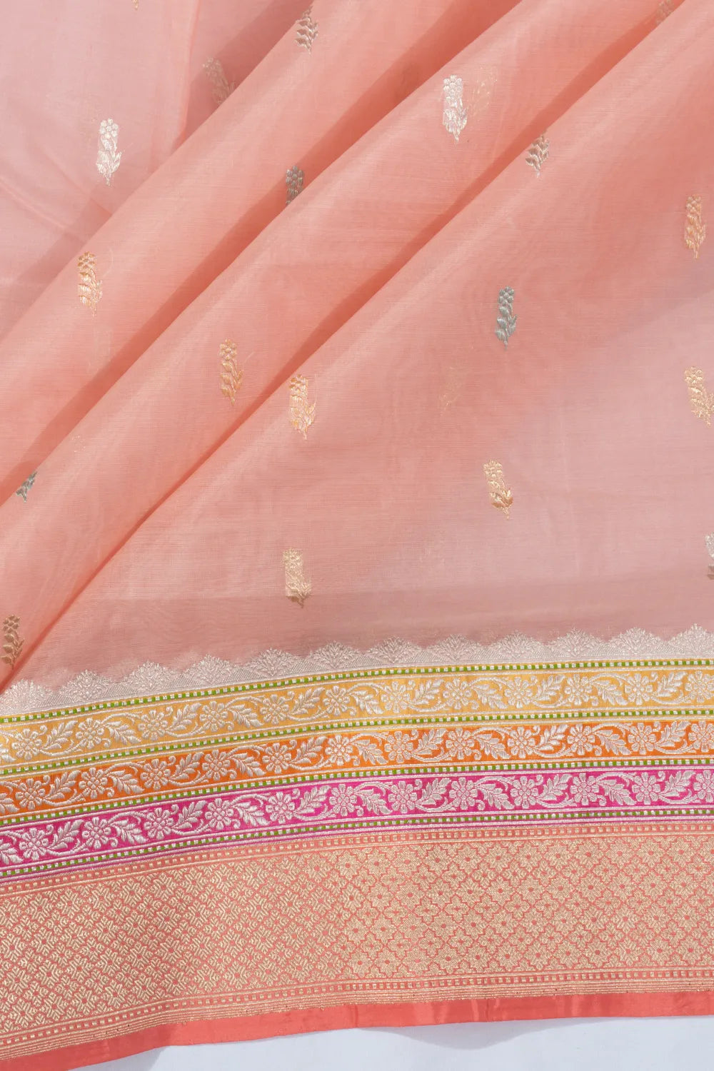 Banarasi Kora Organza Butta Pastel Orange Saree