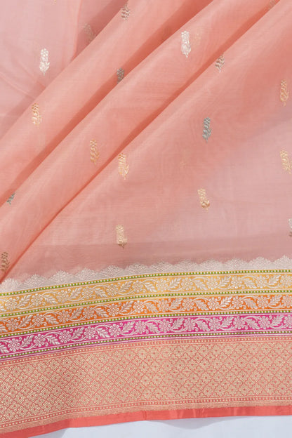 Banarasi Kora Organza Butta Pastel Orange Saree