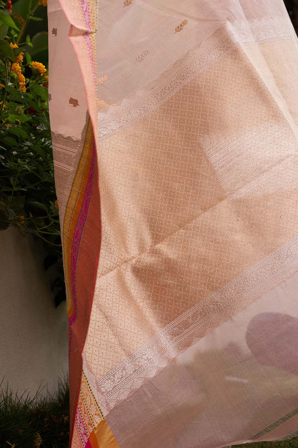Banarasi Kora Organza Butta Pastel Orange Saree