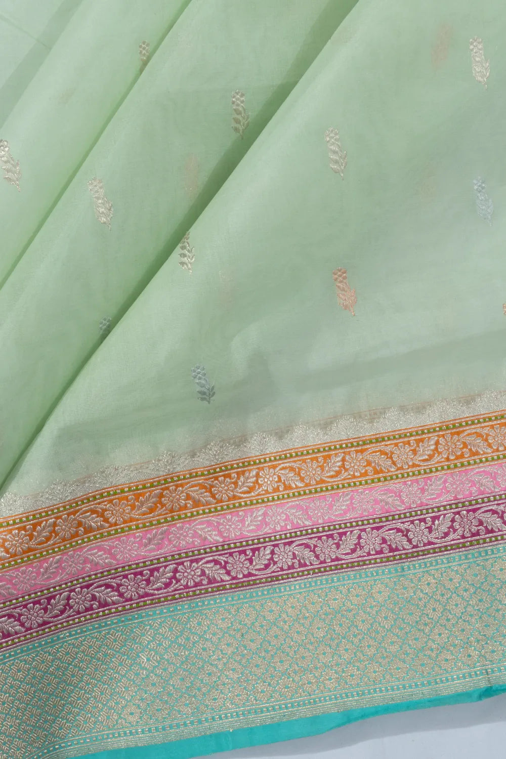 Banarasi Kora Organza Butta Sea Green Saree
