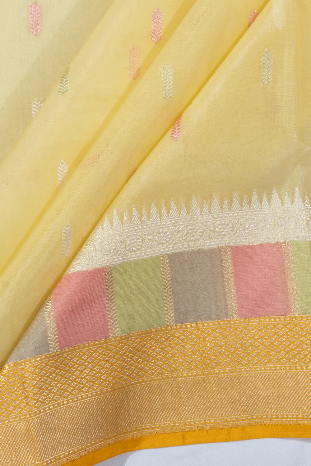 Banarasi Kora Organza Butta Lemon Yellow Saree