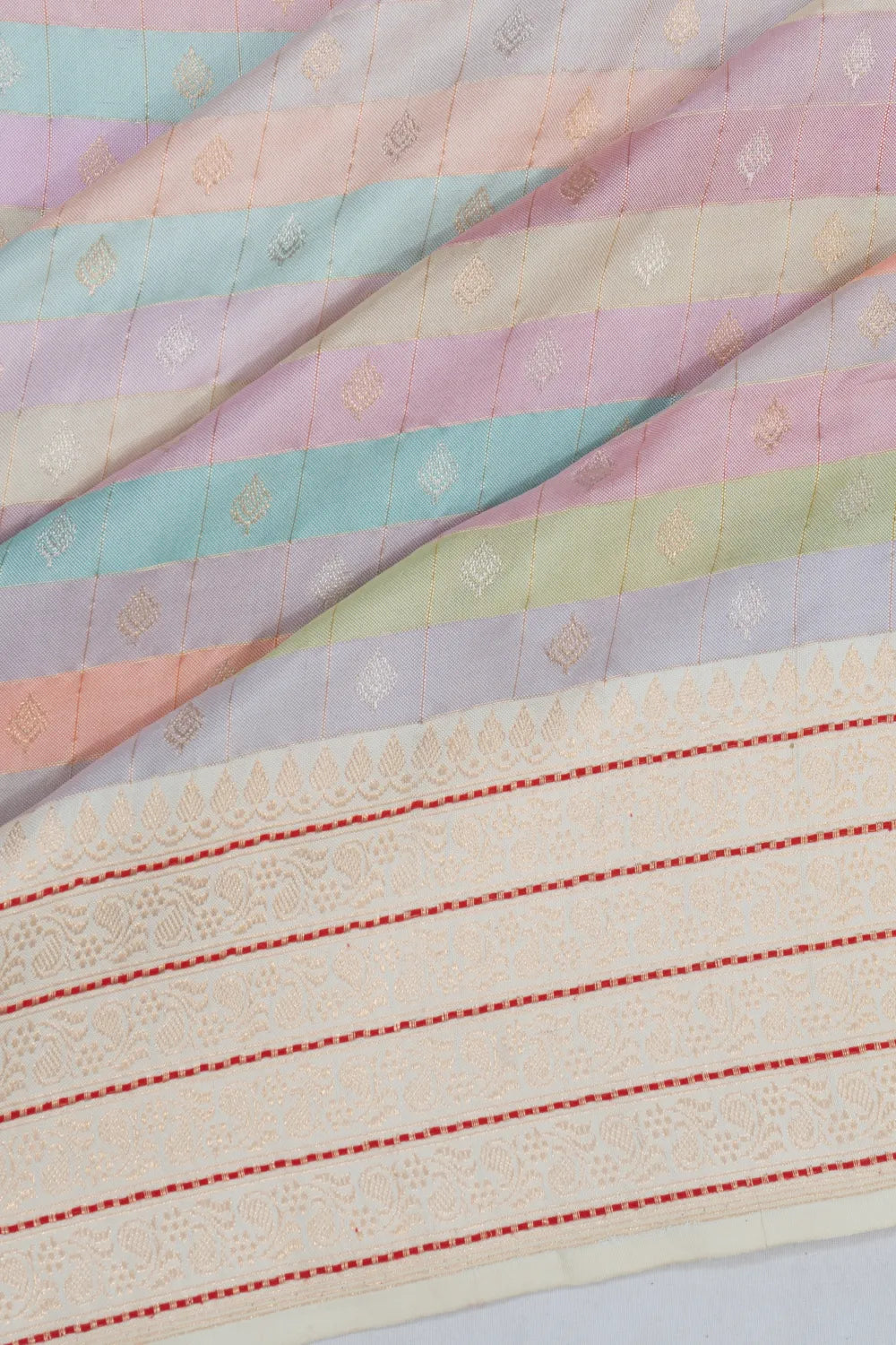 Banarasi Silk Kadwa Checks And Butta Multicolour Cream Saree