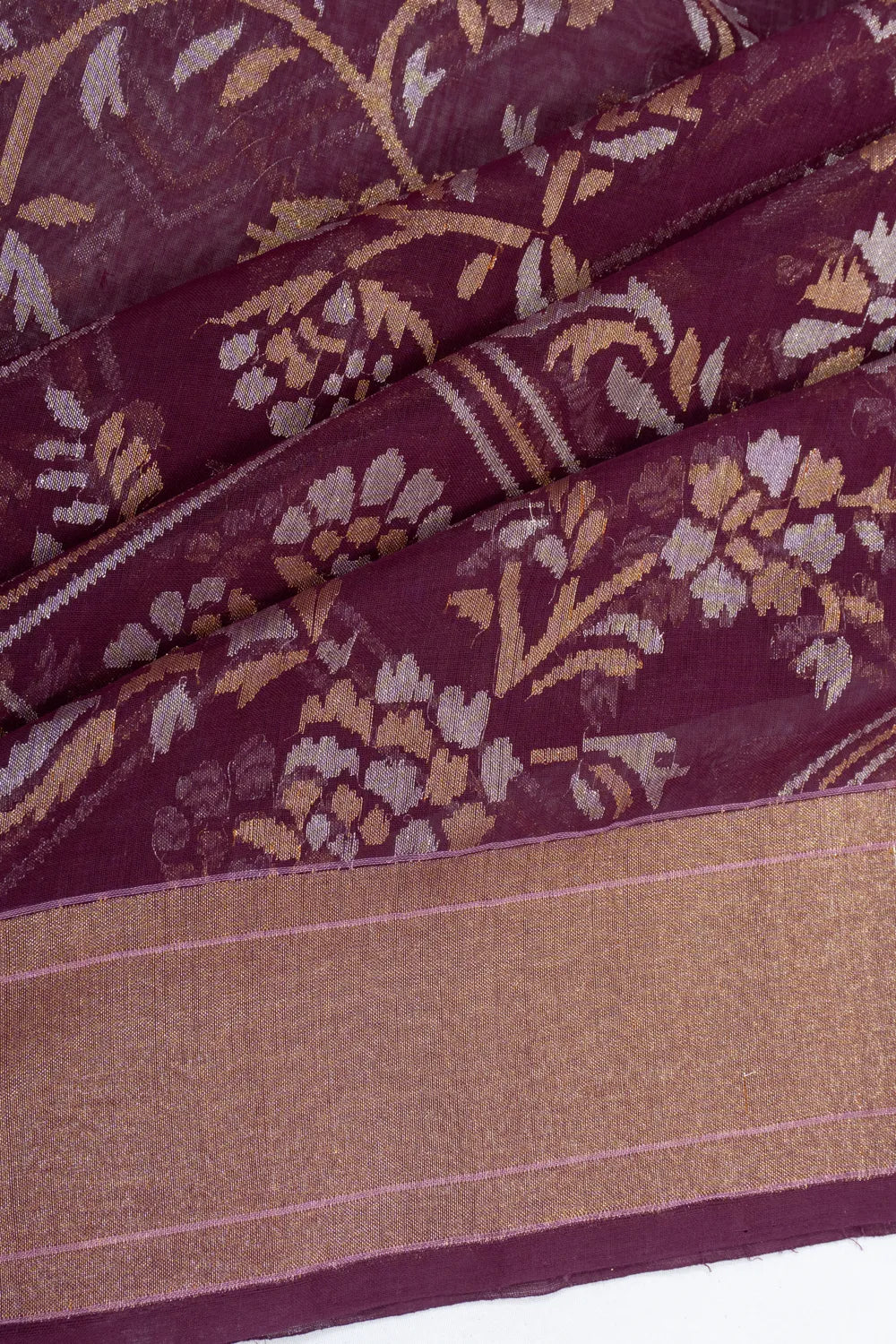 Banarasi Cotton All Over Jamdani Burgundy Saree