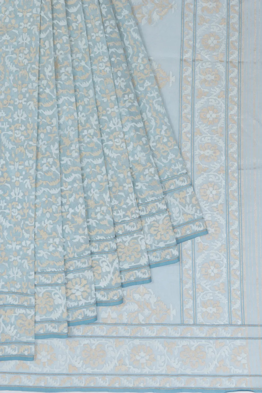 Banarasi Cotton All Over Jamdani Pastel Blue Saree