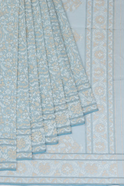 Banarasi Cotton All Over Jamdani Pastel Blue Saree