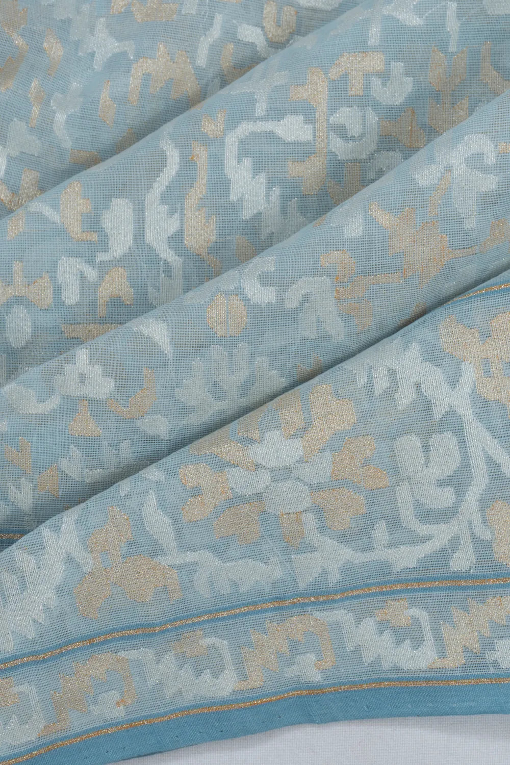 Banarasi Cotton All Over Jamdani Pastel Blue Saree