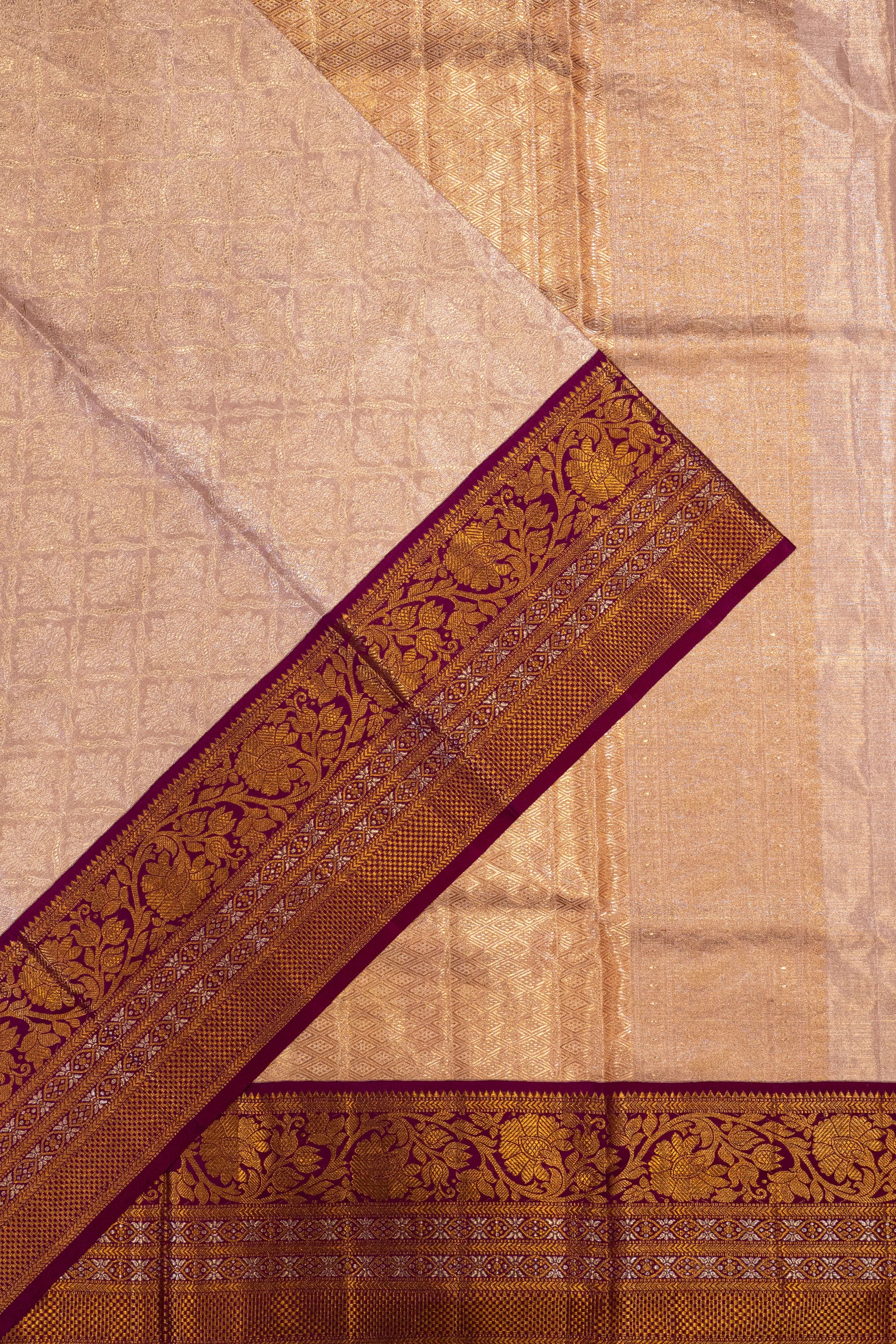 Kanchipuram Silk Tissue Brocade Peach Saree
