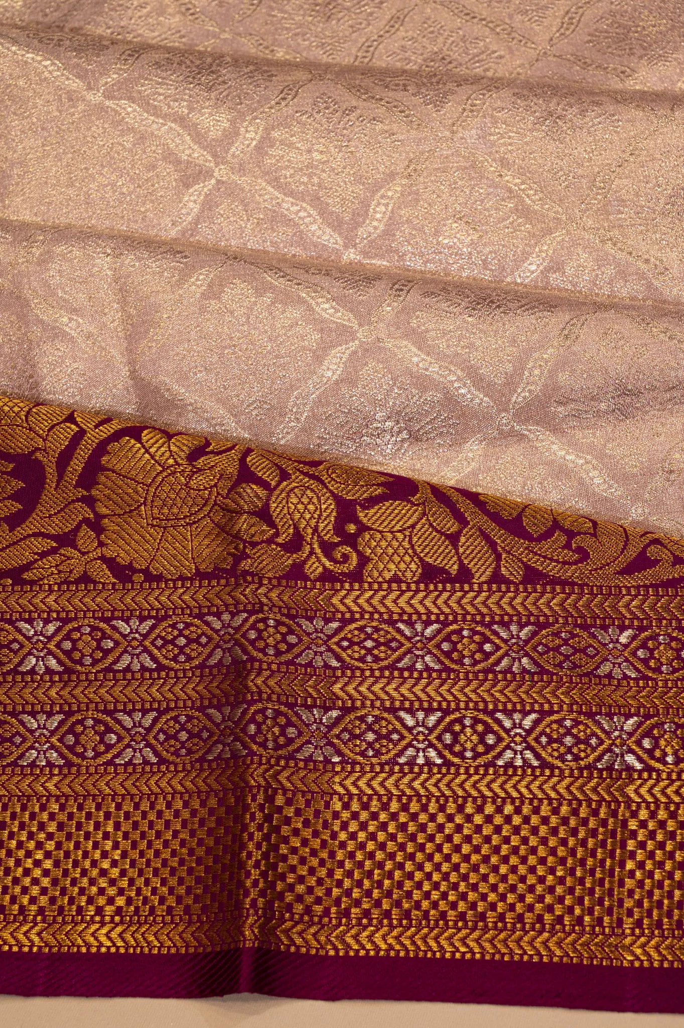Kanchipuram Silk Tissue Brocade Peach Saree