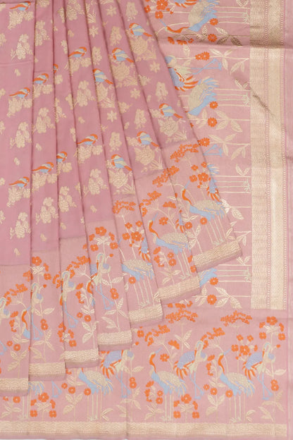 Banarasi Silk Meenakari And Kadwa Butta Baby Pink Saree