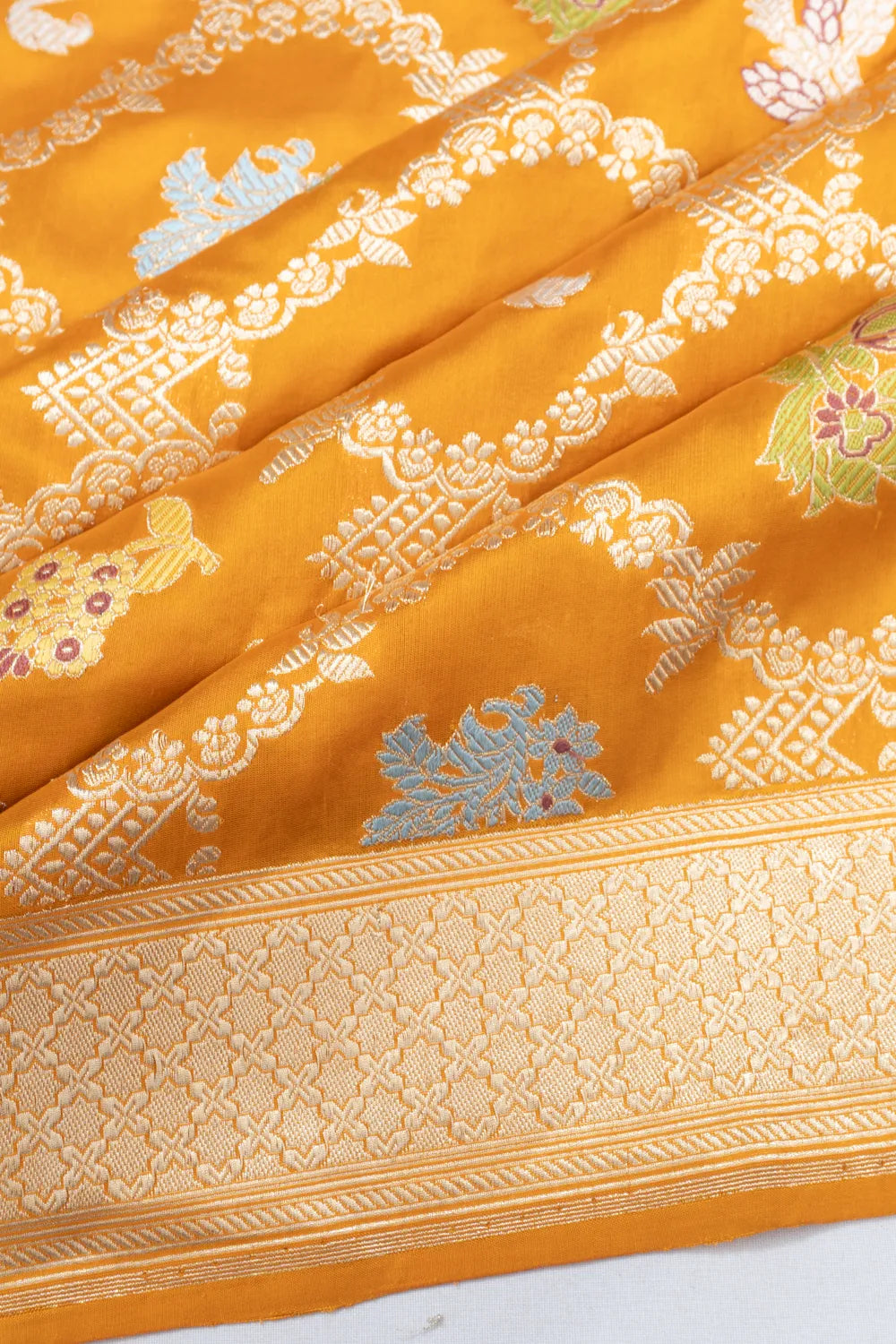 Banarasi Silk Kadwa Jaal Yellow Saree