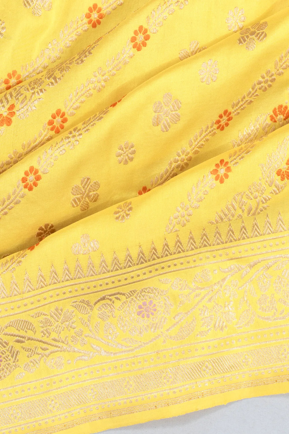 Banarasi Silk Kadwa Jaal Yellow Saree