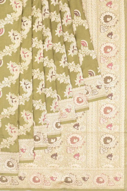 Banarasi Silk Kadwa Jaal Mehendi Green Saree