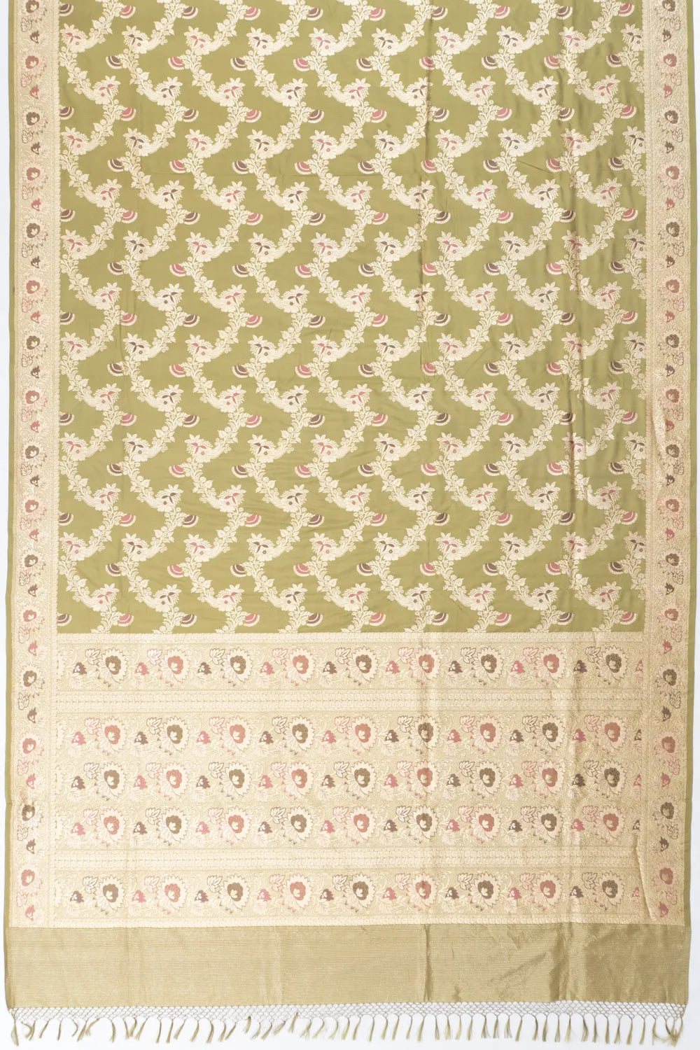 Banarasi Silk Kadwa Jaal Mehendi Green Saree