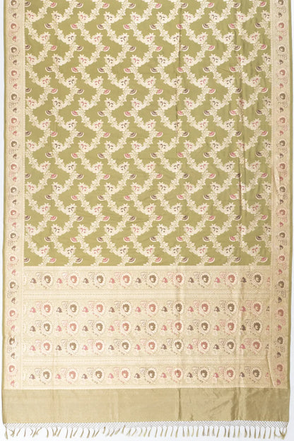 Banarasi Silk Kadwa Jaal Mehendi Green Saree