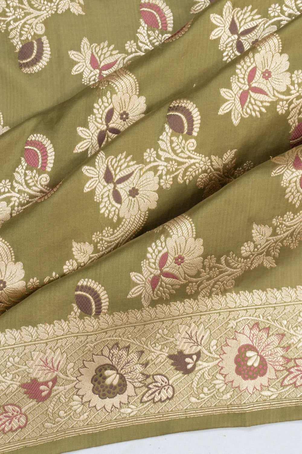 Banarasi Silk Kadwa Jaal Mehendi Green Saree