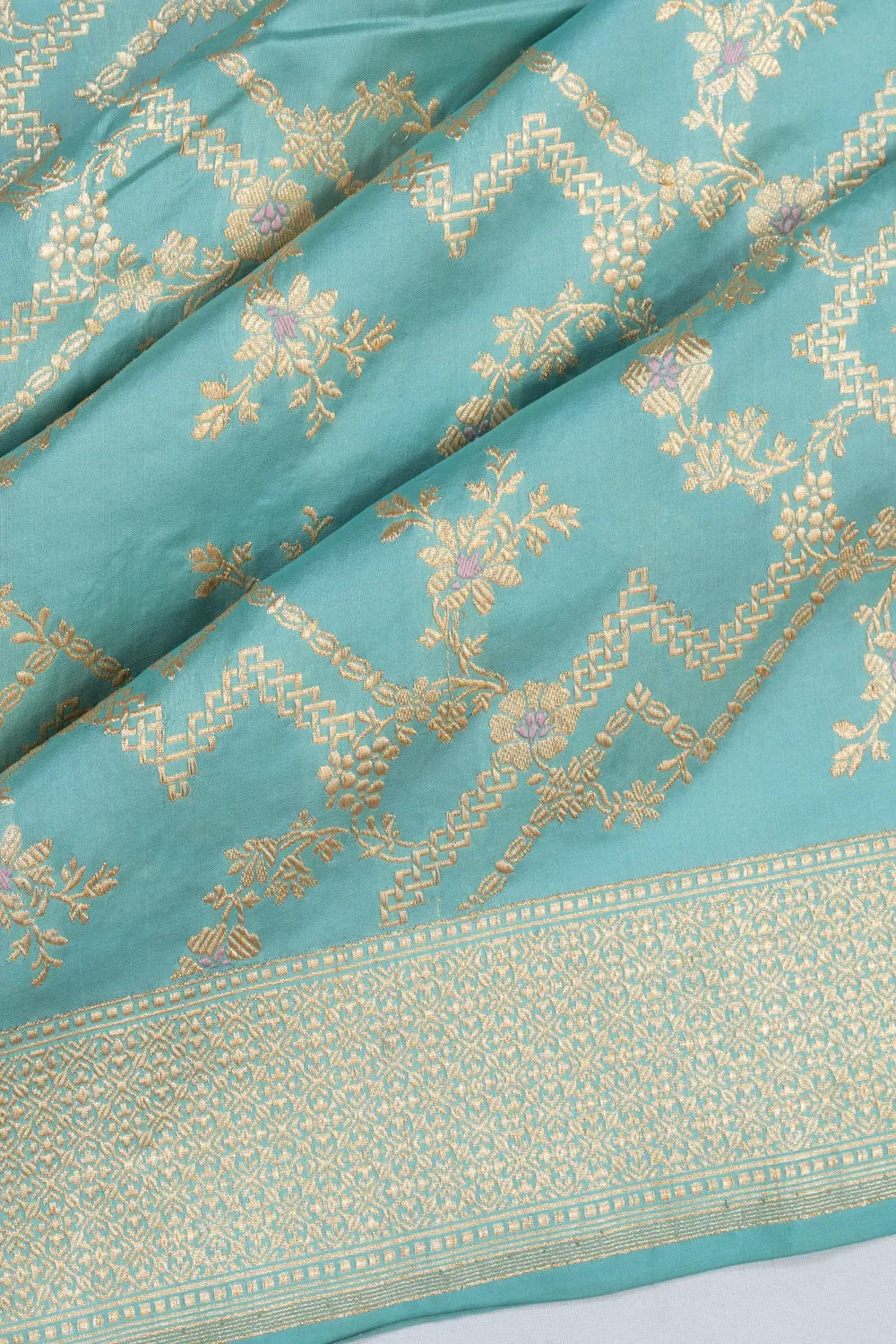 Banarasi Silk Meenakari Kadwa Jaal Pastel Blue Saree