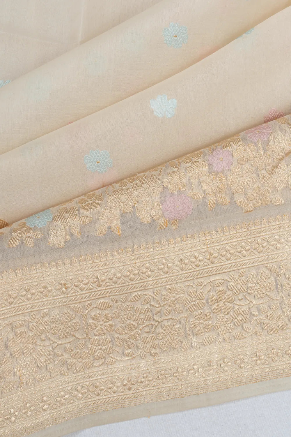 Banarasi Kora Organza Kadwa Butta Cream Saree