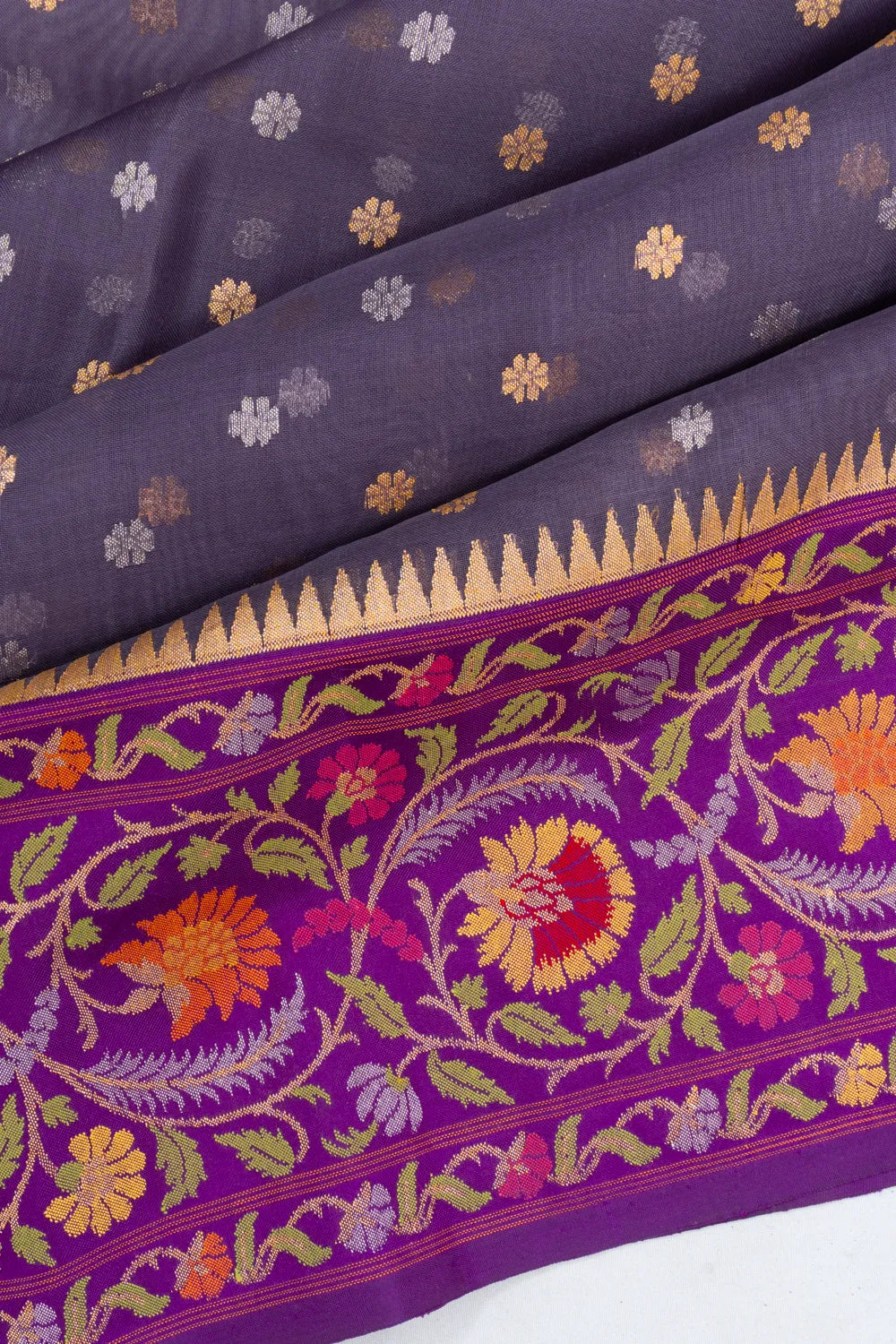 Banarasi Kora Organza Kadwa Butta Dark Purple Saree