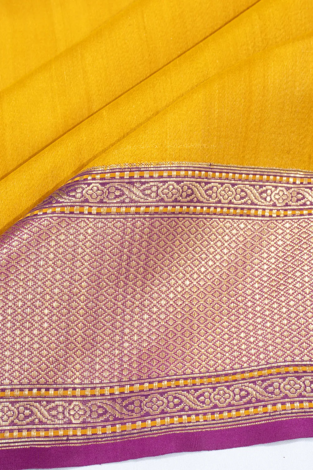 Banarasi Tussar Plain Mustard Yellow Saree